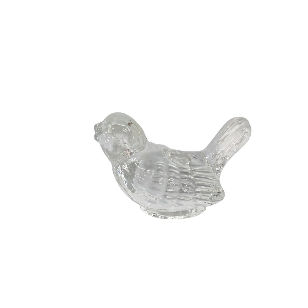 Vintage Clear Pressed Glass Bird Figurine Textured Mini Candle Decor 3 Inch